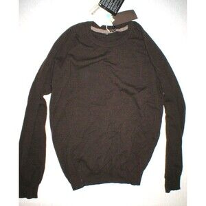 New NWT Mens Sweater XL Italy Solosali Designer Wool Cashmere Dark Brown Crew
